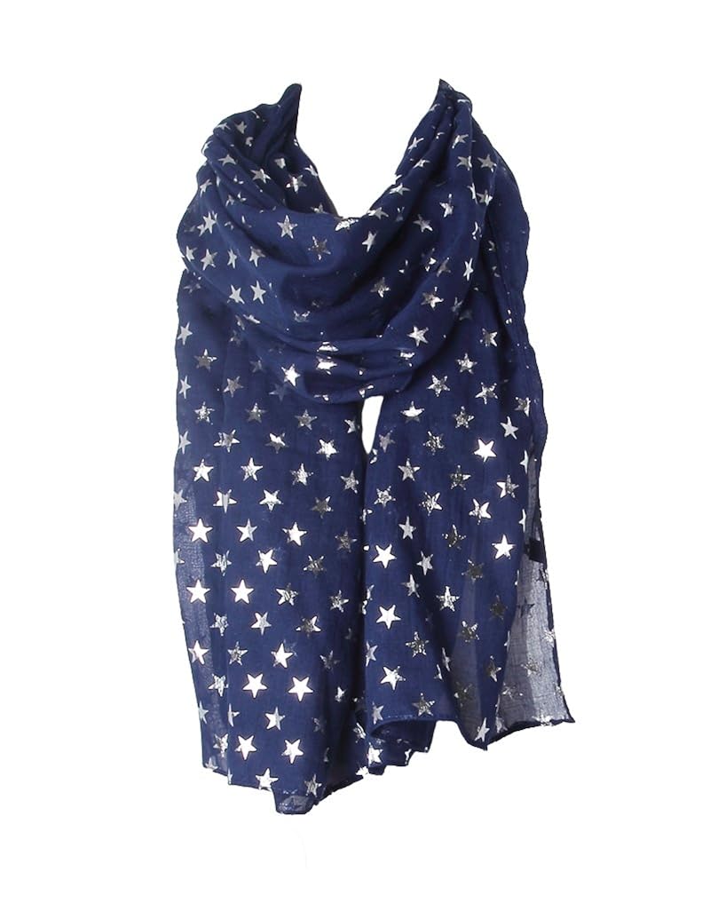 Navy Blue Silver Stars Scarf Ladies Fashion Scarves Amazon.co.uk Clothing