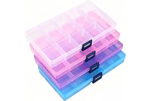 IOOLEEM 15 Grids Plastic Bead Organizer Box, Multi-color Organizer Container Storage Box, Dividers for bead arts and crafts.(4 Pack)