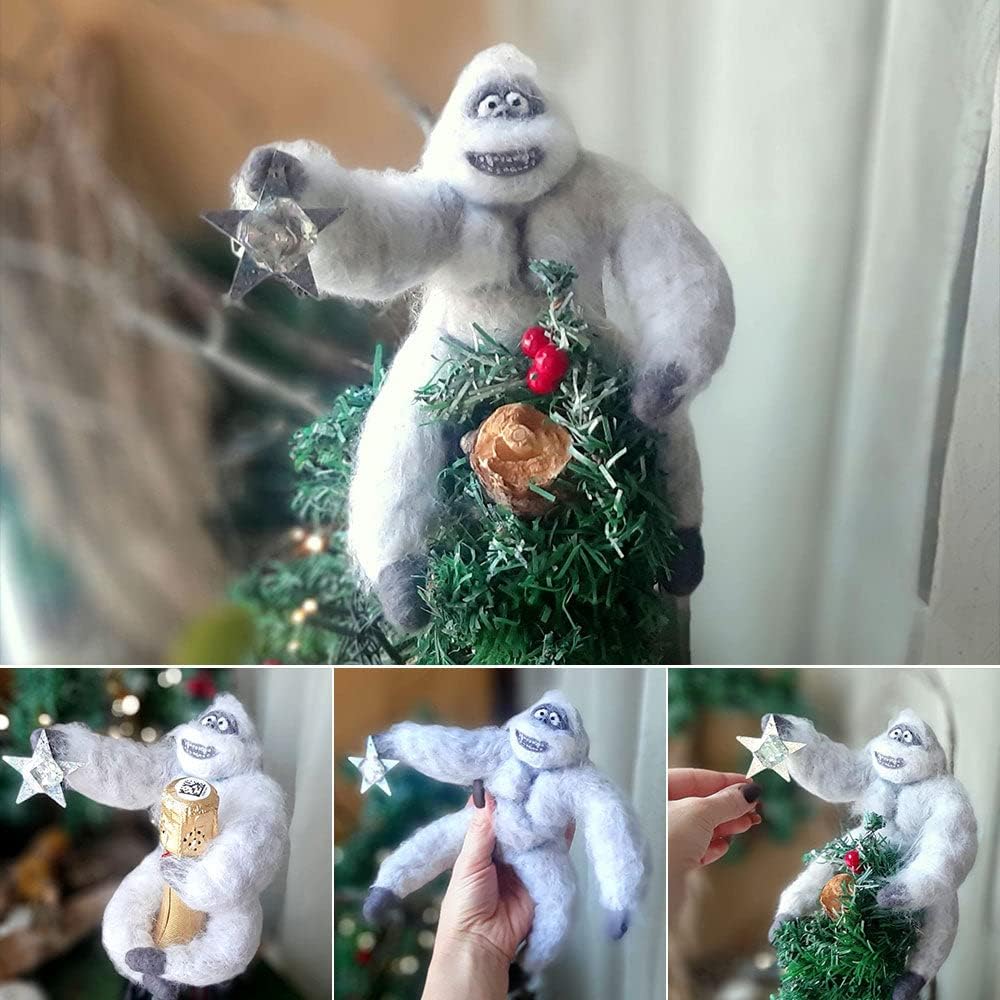 Tree Toppers - Christmas Tree Topper Abominable Snowman Chimpanzees Hugger Unique Holiday Xmas Decorations Funny Home Decor Pose-able Arms for Xmas Holiday Winter Wonderland Party Home Decoration Ornament
