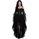 Witch Dress for Women Halloween Costumes Medieval Vampire Gothic Dresses | 2026 Renaissance Corset Dress Off Shoulder Flowy Butterfly Sleeve Lace Mesh Adult Cosplay Pirate Vintage Punk Party Outfits