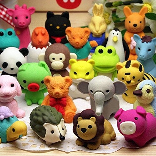 Axe Sickle 30 pcs Non-Toxic Pencil Erasers, Removable Assembly Zoo Animal Erasers for Party Favors, Fun Games Prizes,Kids Puzzle Toys.