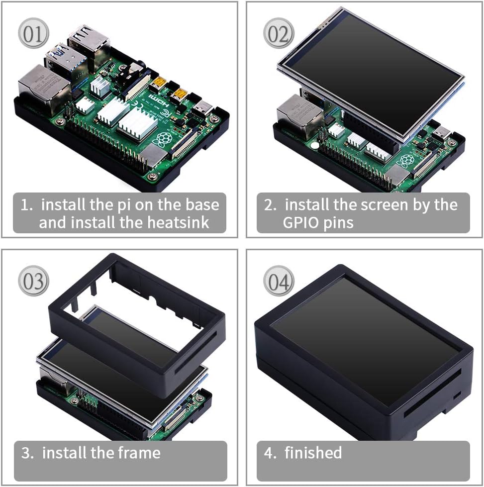 owootecc 3.5 inch Touch Screen with Case for Raspberry Pi 5/4B, with Fan and Heatsinks - Image 3