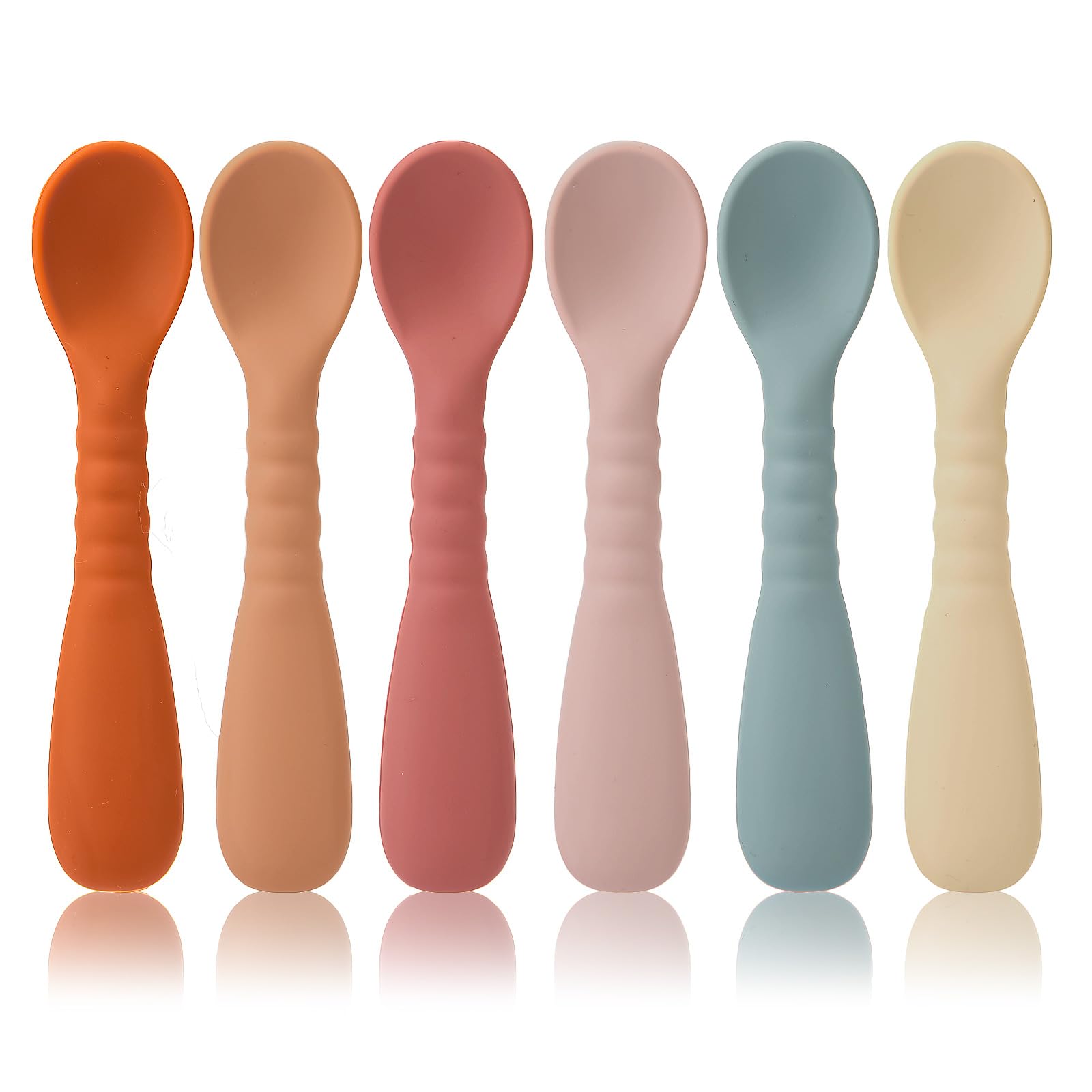 6pcs Silicone Baby Pre Spoons, Toddler Self Feeding Utensils Baby Weaning Spoons Baby Chew Spoons Baby Training Spoon for Baby 6+ Months Infant (6 Colors)