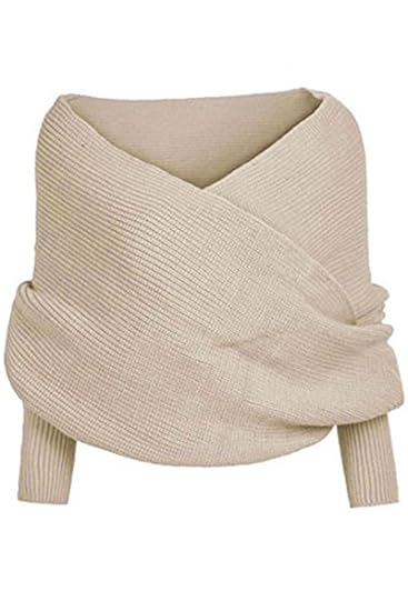 Cupshe Fashion Women's Autumn Off Shoulder Cross Scarf Sweater (Beige)