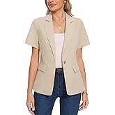 MINTLIMIT Women's Cotton Linen Blazer Jacket Short Sleeve Summer Casual Lightweight Button Lapel Blazers with Pockets