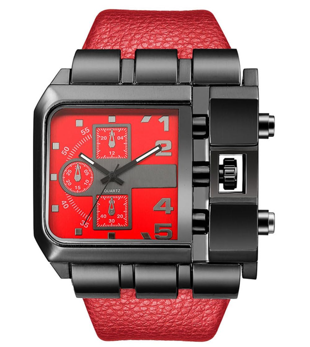 Reginald Hip hop Men's Watch Big Face Watch for Men Square Novel Face Dial Stainless Steel Quartz Leather Strap WristWatches