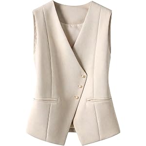 Verdusa Women's Button Up Blazer Vest Sleeveless Asymmetrical Tops with Pocket Business Casual Outfits