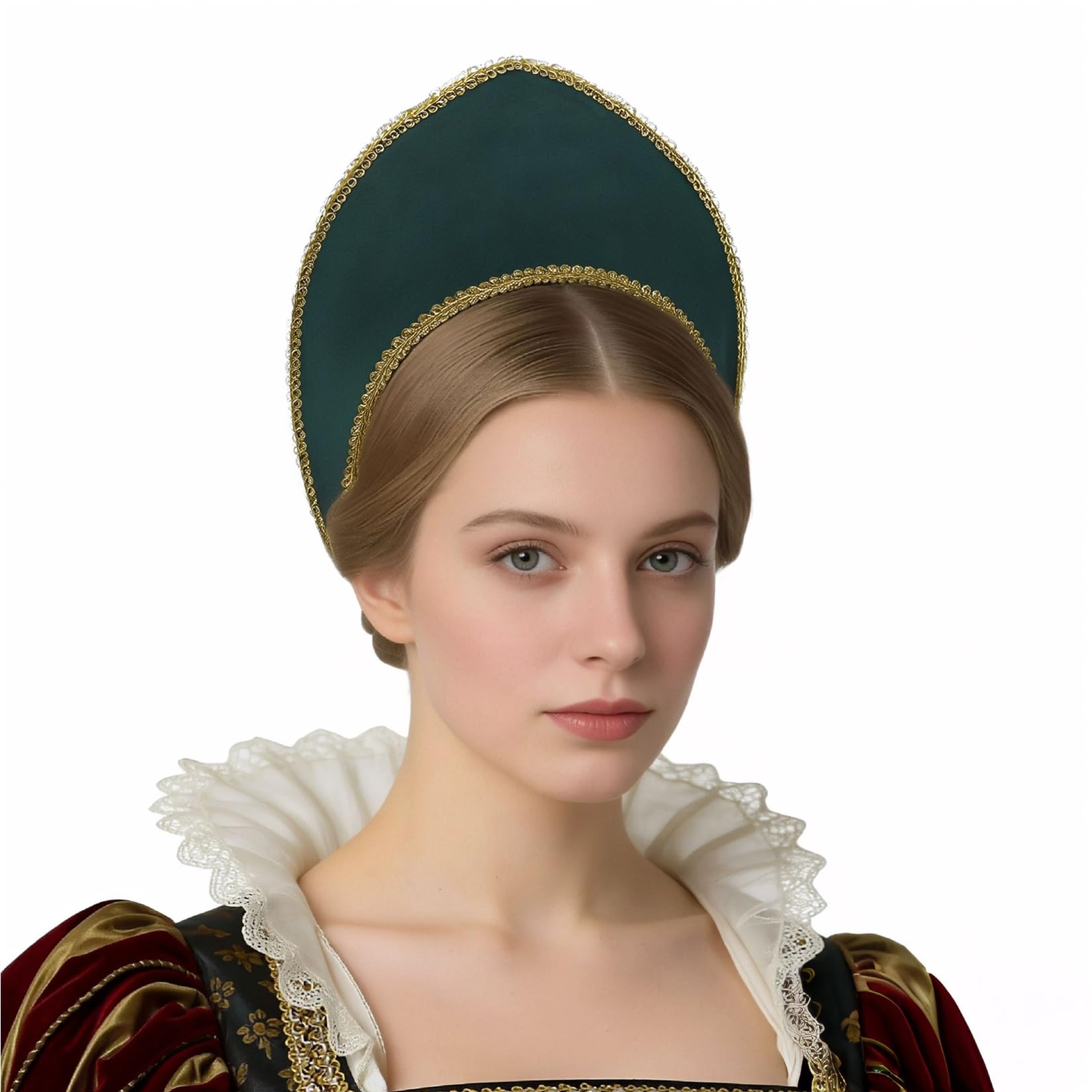 BPURB Women's Tudor Headband Renaissance Anne Boleyn Hat Elizabethan Headwear Halloween Costumes (Height：11.5cm/4.53 inch)