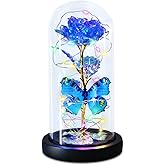 Greenke Beauty and The Beast Rose Gifts for Women, Forever Light Rose in Glass Dome, Mother's Day Rose Flower Gifts for Mom Grandma Wife, Birthday Valentine Day Thank You Gift for Her