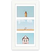 Golden State Art, 7x14 White Photo Wood Collage Frame with Mat Displays (3) 4"x6" Pictures (Wood - White with White Mat)