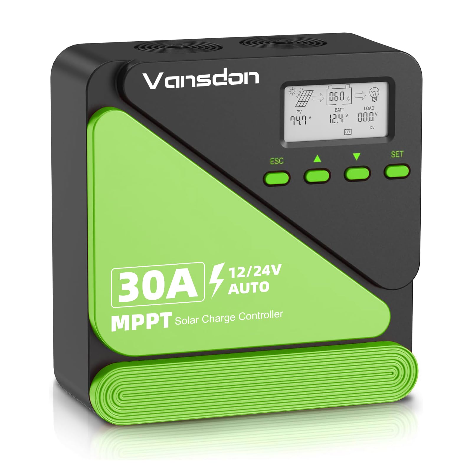 Photo 1 of 30A Solar Charge Controller 12V/24V MPPT Solar Charge Controller, Adjustable LCD with Timer, Dual USB Ports, for RV, Boat, Cabin, Off-Grid Systems, Compatible with FLD/LiFePO4/SLD/GEL/AGM