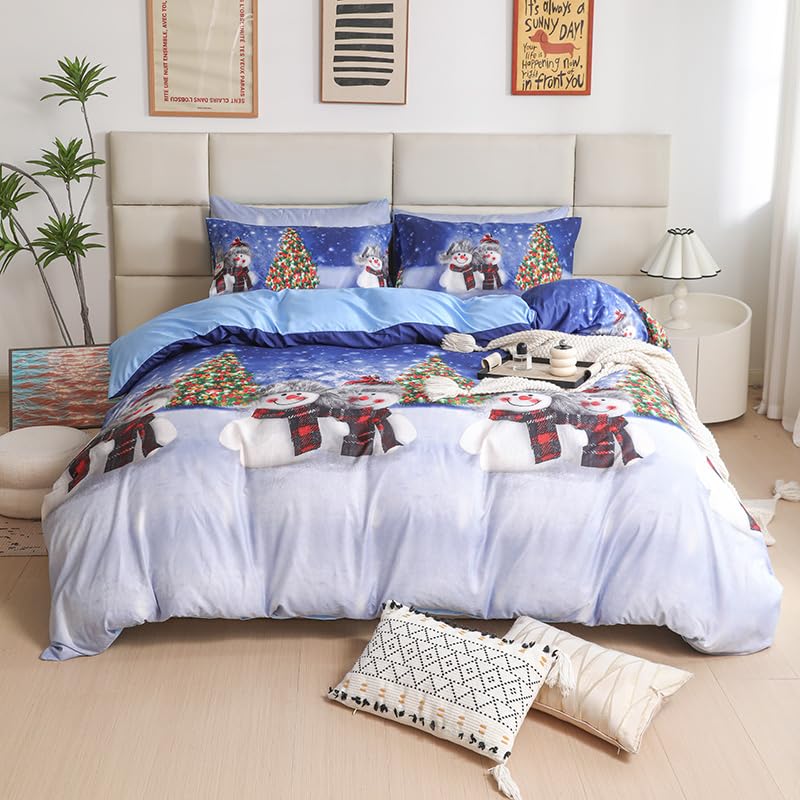 myAIMS Father Christmas Royal Santa Claus Merry Santa Xmas Kitty Duvet Quilt Cover & Pillowcase Bedding Set Multi-Colour Snowman Presents Set Ultra Soft Easy Care, Modern Design (Teddy Snow, Double) — image 1