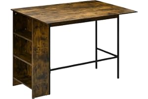 HOMCOM Extendable Bar Table with Drop Leaf, Counter Height Table, Foldable Pub Table with Adjustable Storage Shelf, Rustic Br
