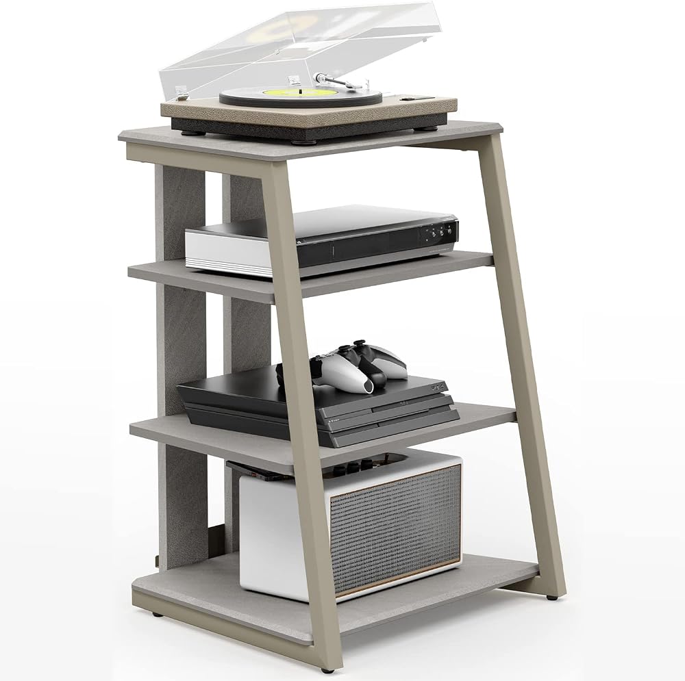 FITUEYES Hifi Stand 4-Tier Wood Shelves Adjustable Load 50KG