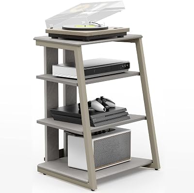 FITUEYES Hifi Stand 4-Tier Wood Shelves Adjustable Load 50KG