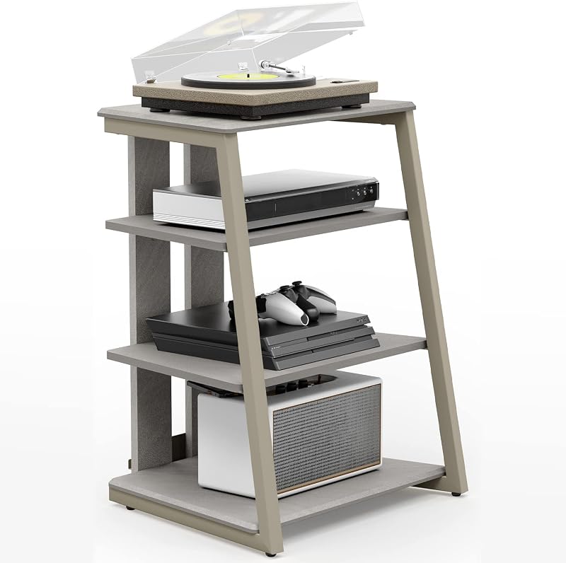 FITUEYES Hifi Stand 4-Tier Wood Shelves Adjustable Load 50KG