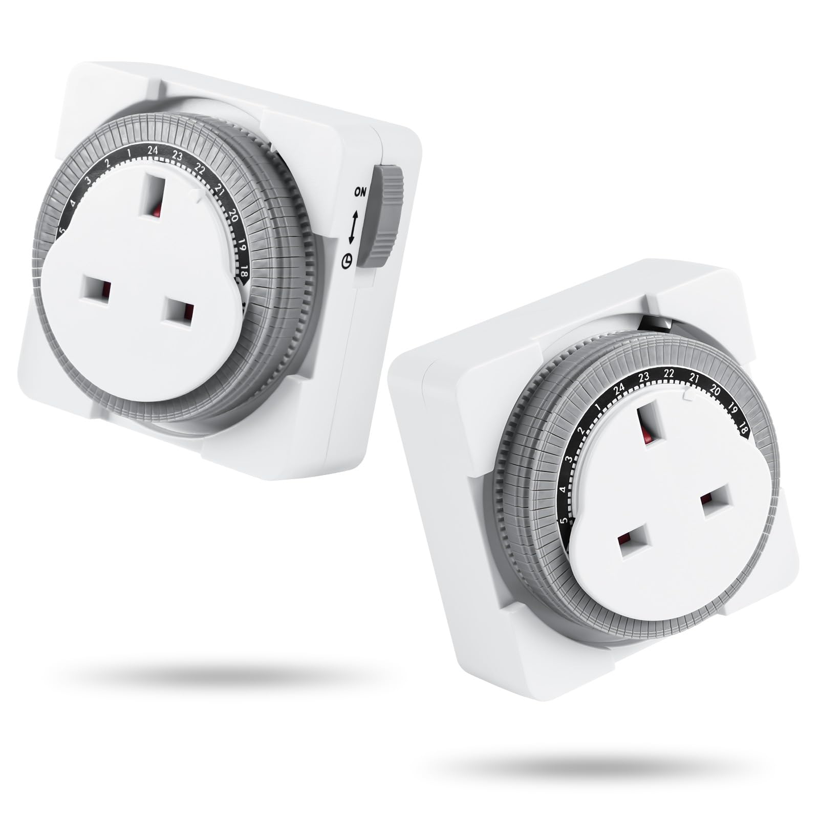 Adiwo Mechanical Timer Socket, 2 Pack 24 Hour Programmable Timer Switch, Enhanced Contact Protection Circuit for UK Plug-in, Fireproof Shell for Lights, Lamp and Home Appliances (16A/3680W, 2 Pack)