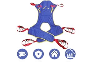 BUYHAO Full Body Patient Lift Sling, Head and Back Support, Toileting Transfer Slings, Split Legs with Commode Opening, 5 Handles, 6 Straps, Lifting Sling Medium Compatible with Various of Lifts