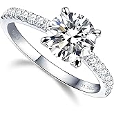 YosikCase 1CT/1.5CT/2CT Moissanite Engagement Rings for Women Size 5-10 Round D Color VVS1 Clarity Created Diamond and 925 Sterling Silver with 18K White Gold Vermeil