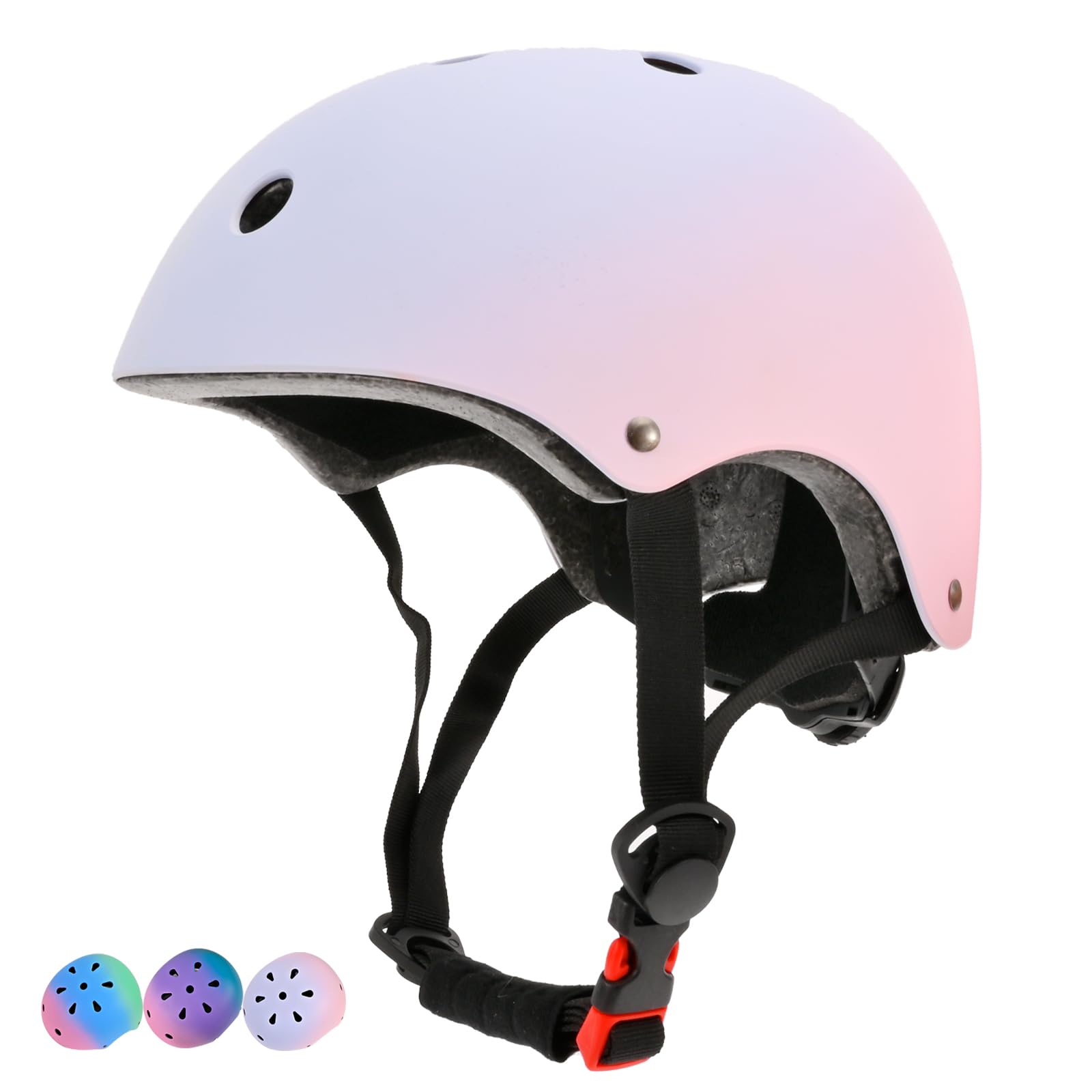 LOKJIJI Adjustable Kids Bike Helmet for Girls Boys Toddler, Color Gradient Kids Protective Helmets for Multi-Sports Bicycle Cycling Skateboard Scooter Skating Pink Blue (Medium)