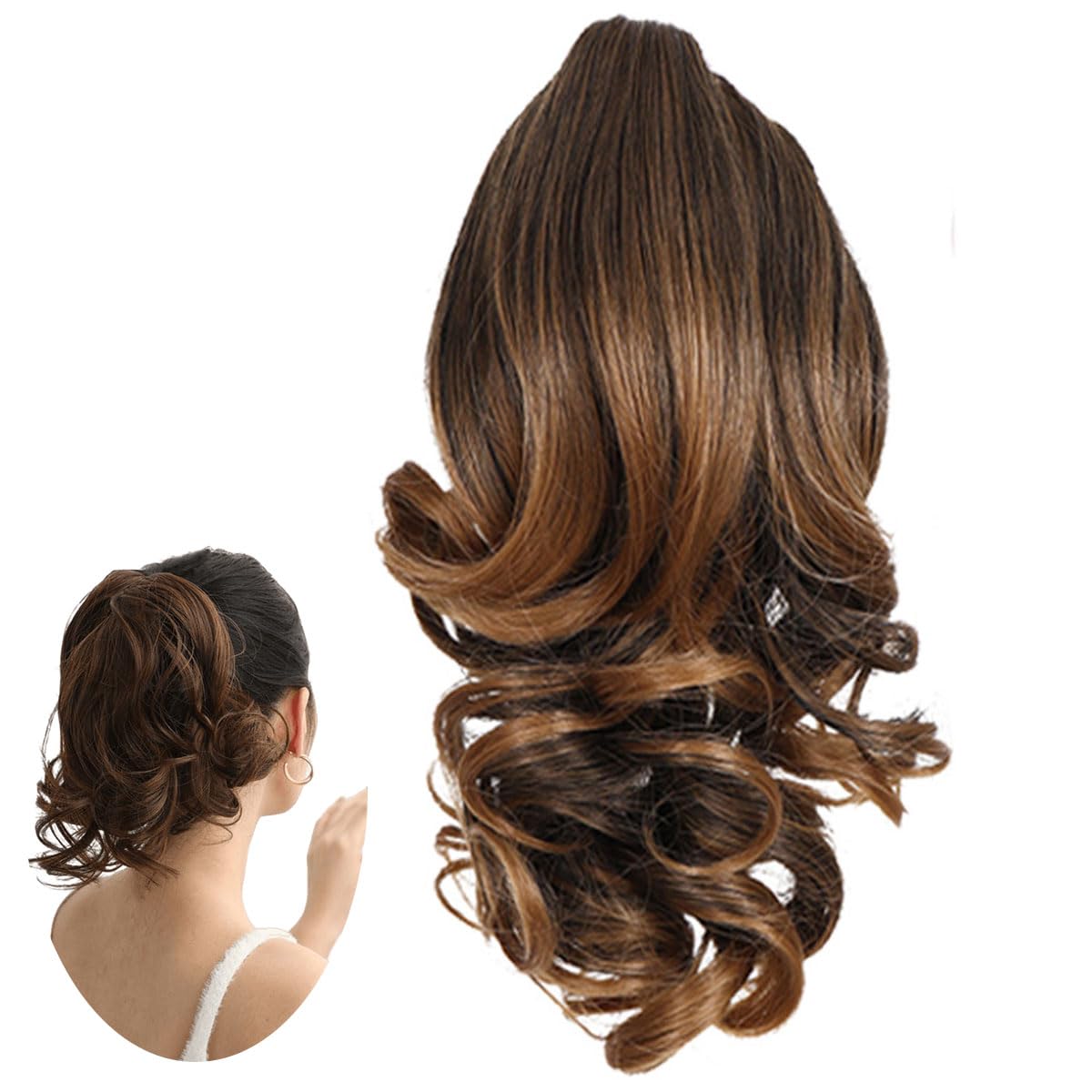 Traziewell Brown Hair Extensions Classic Loose Curly Wavy Claw Clip Pony Tails Ponytail Extension Hairpieces for Women, 0906