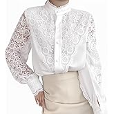 FENGQIYUNHAI Lace Victorian Blouse Elegant Long Sleeve Dress Button Down Shirts Dressy Tops for Women Fall Fashion