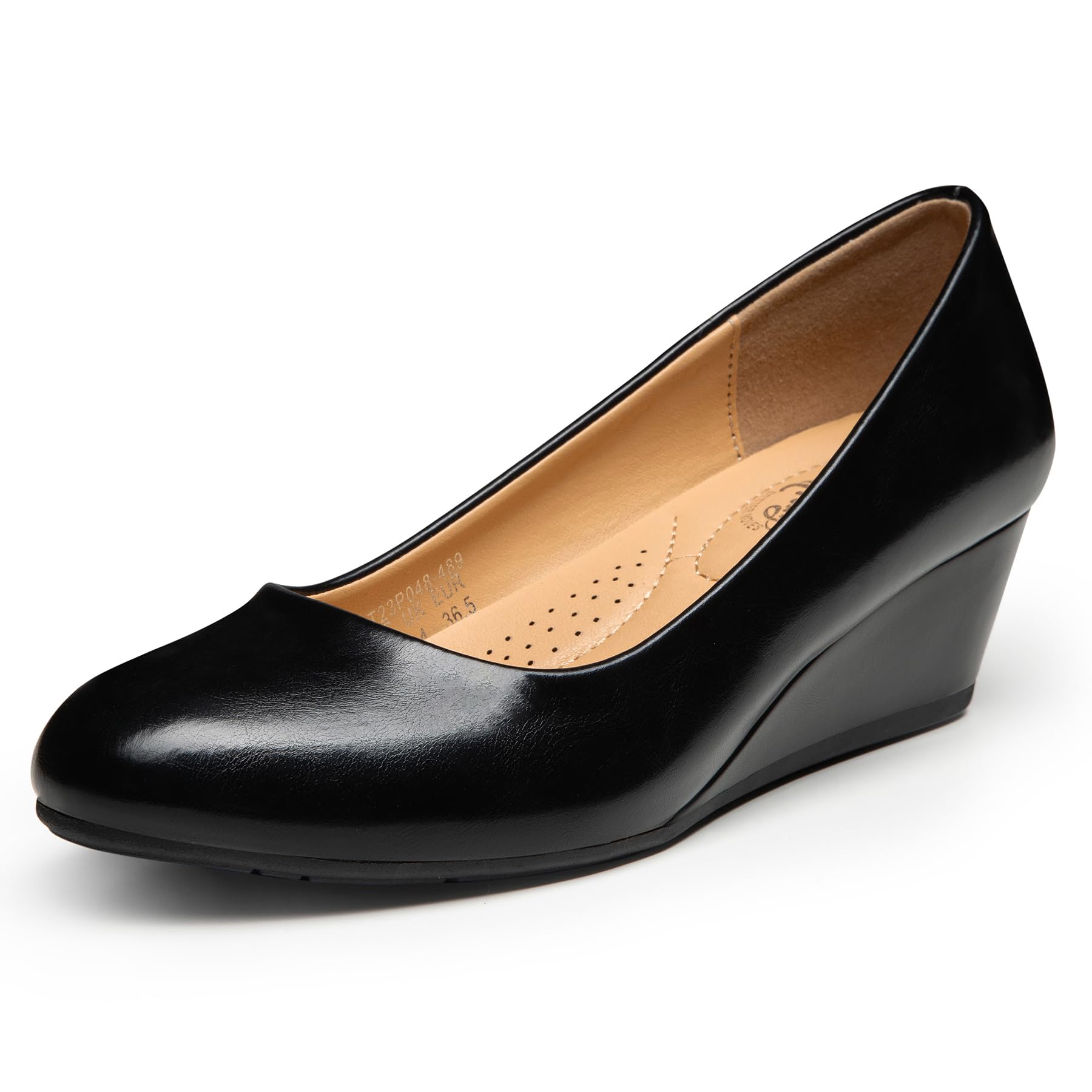 Photo 1 of SZ 7 Trary Black Women's Wedges Heels for Women Pumps Round Toe Mid Heels Comfortable Closed Toe Dressy Shoes Women Pumps Wedge Dress Shoes for Wedding Work Office Party 1.8 Inches PU