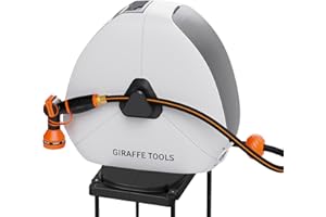 Giraffe Tools Retractable Hose Reel with 1/2 Inch x 100FT, Heavy Duty Ground Mount Garden Hose Reel, Automatic Rewind,with 9-Function Sprayer Nozzle & Flexible Swivel Base