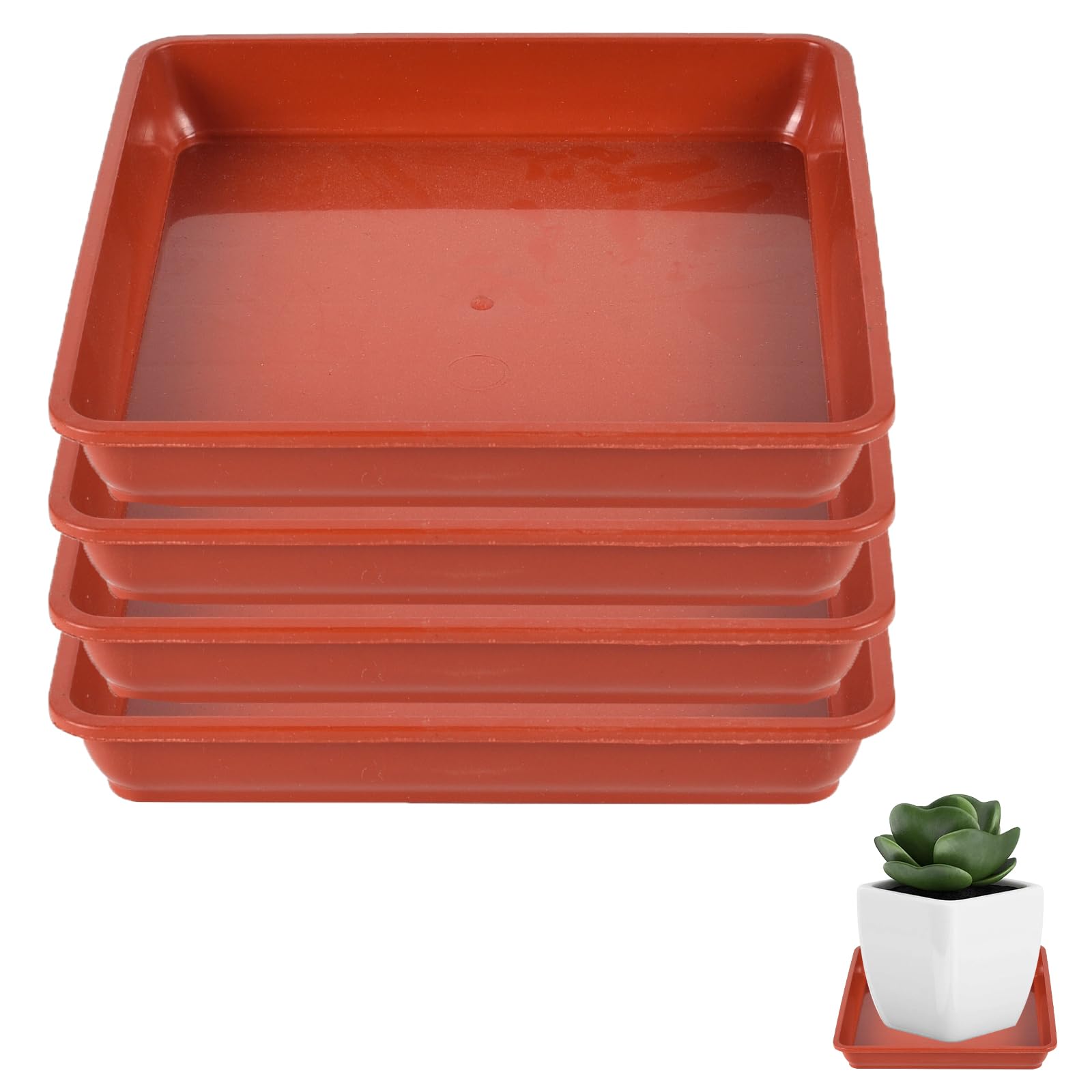 4Pack Plant Saucer Plastic, 25mm Square Plant Pot Saucer Trays, Home Garden Ornaments Square Plastic Plant Pot Saucers, Extra Large Drip Trays Flower Indoor Outdoor Garden Planter Tray (Red)