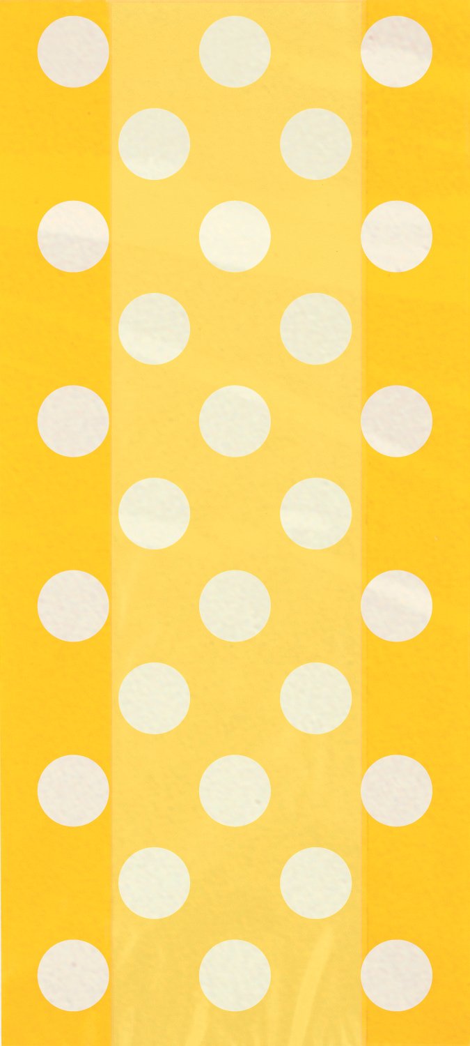 Unique Party 62063 - Cellophane Yellow Polka Dot Party Bags, Pack of 20