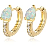 Lasidor Womens Small Hoop Earrings Hinged Huggie Earrings Opal Earrings Gold Plated Hypoallergenic Earrings for Sensitive Ears