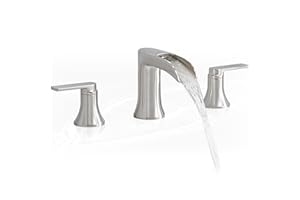 HOIGY Brushed Nickel Tub Faucet Set 3 Hole, Brass Deck Mount Waterfall Bathtub Faucet Set, High Flow Widespread 6-16 Inch Roman Tub Faucets 2 Handle