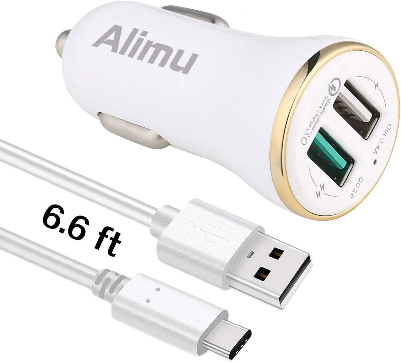 USB Type C Car Charger, Alimu Rapid Fast Car Charger with 6.6ft USB C Cable Works with LG G5,G6,G7,V20,V30,HTC 10 U11,Samsung Galaxy S8 S9 S10 Plus Edge,Note 8,Note 9