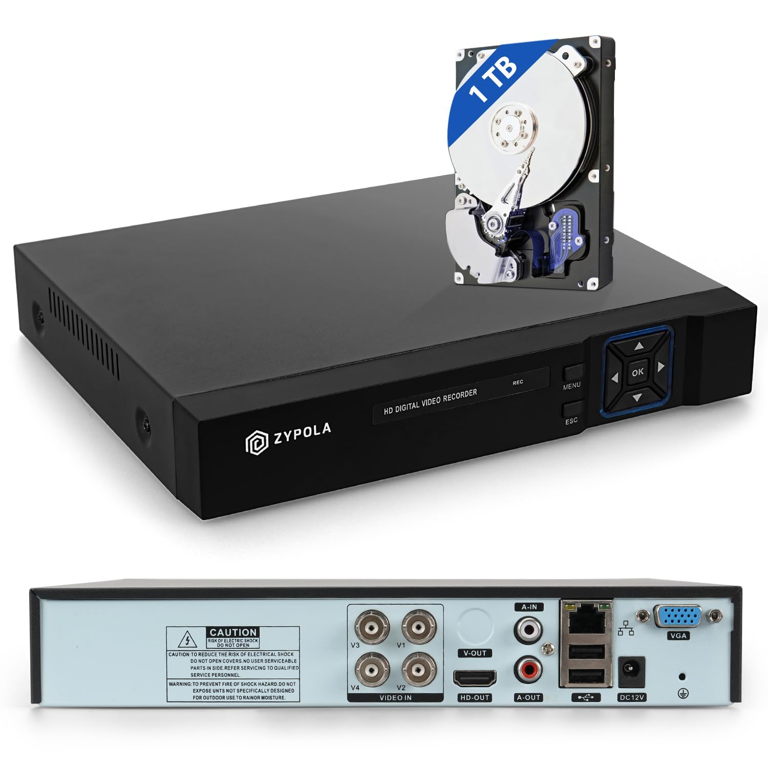 Photo 1 of Zypola® 1080p 4 Channel Hybrid CCTV DVR Recorder, Pre-Installed 1 TB Hard Drive, H.265, Remote Access, HDMI & VGA Output, Supports CVBS/TVI/AHD/CVI/IP Cameras