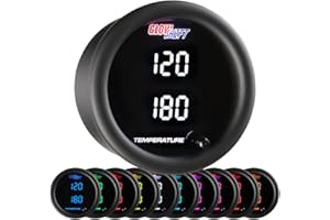 GlowShift 10 Color Digital 300F Dual Temperature Gauge Kit - for Water Coolant, Oil, Transmission Temp - Includes 1/8-27 NPT 