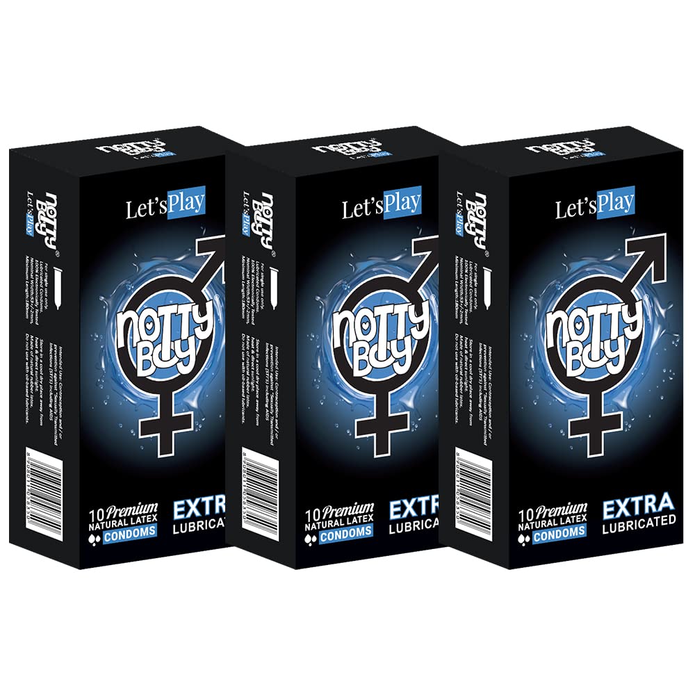 NOTTY BOY Lubricated Plain Condoms for Men – Pack of 30 | Thick Design with Extra Lubrication & Comfortable Regular Fit