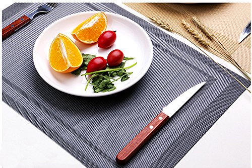 ISOTO Placemats Heat-resistant, Stain Resistant PVC Woven Vinyl Table Mats, Kitchen Eat Mats Decoration Dinnerware, Glassware, Flatware Dining Table Set of 4 (Grey)
