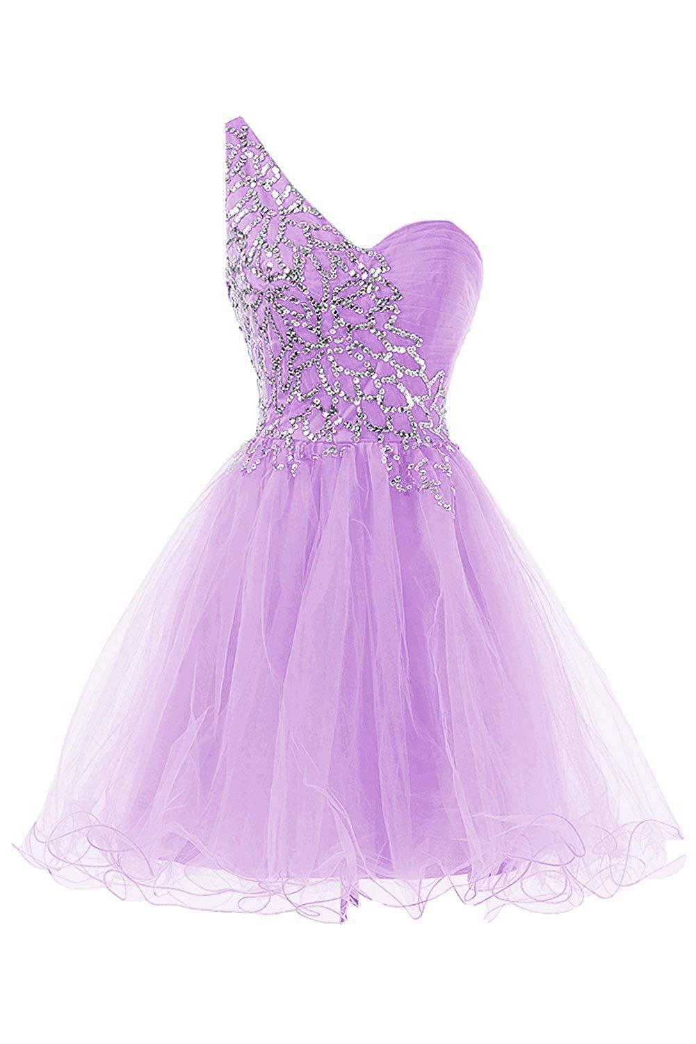 CharmingBridal Beaded One Shoulder Prom Party Dress Short Homecoming