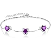 Lwsary Love Heart Bracelet 925 Sterling Silver Halo Heart Birthstone Bracelet Jewelry Gifts for Women