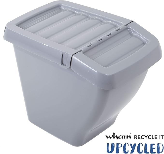Wham® Recycle It 50L Bin & Hinged Lid Grey Made from Upcycled