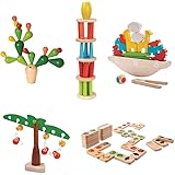 Amazon Basics Games Case Pack, Fruit & Veggie Domino (Gradient), Balancing Monkeys, Balancing Boat, Tower Tumbling, Balancing