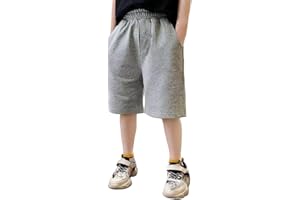 Boys Knee Length Shorts Cotton Sport Basketball Short Pants Youth Kids Summer Elastic Waist Biker Athletic Pants