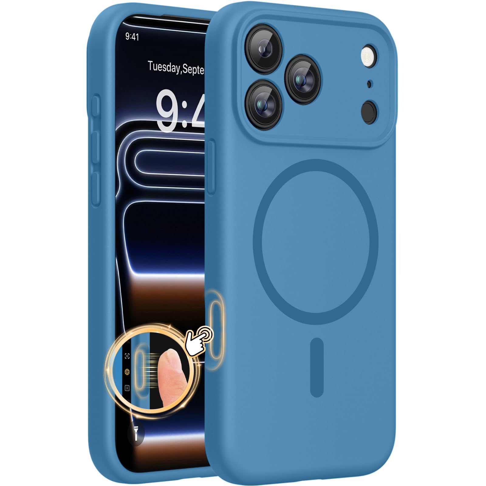 Photo 1 of Miracase Magnetic for 17 Pro Max Case, Compatible with MagSafe, Integrated Silicone Camera Control Cover, 3.0mm Thicken Shockproof Drop Protection Phone Case for 17 ProMax, Capri Blue