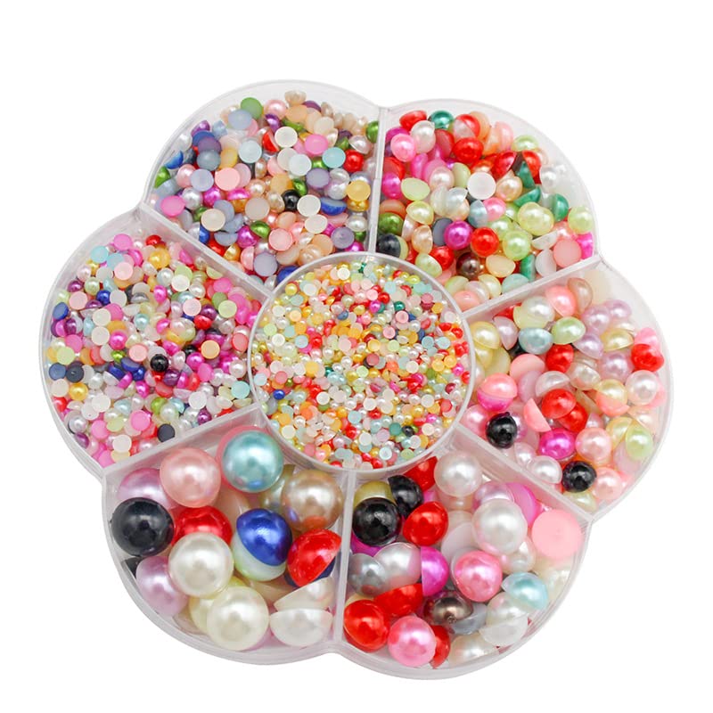 Buer Homie 5600pcs 2/3/4/5/6/8/10mm Half Round Flatback Pearls Beads Black for DIY Crafting, Pearl Nail Charms, Crafts Jewellery Wedding Dress Nail Art (Multi Colors)