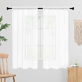 Laseniewa White Sheer Curtains 54 Inches Long 2 Panels, Rod Pocket Short Curtain for Kitchen, Bedroom, Cafe Window(White 38" W x 54" L)