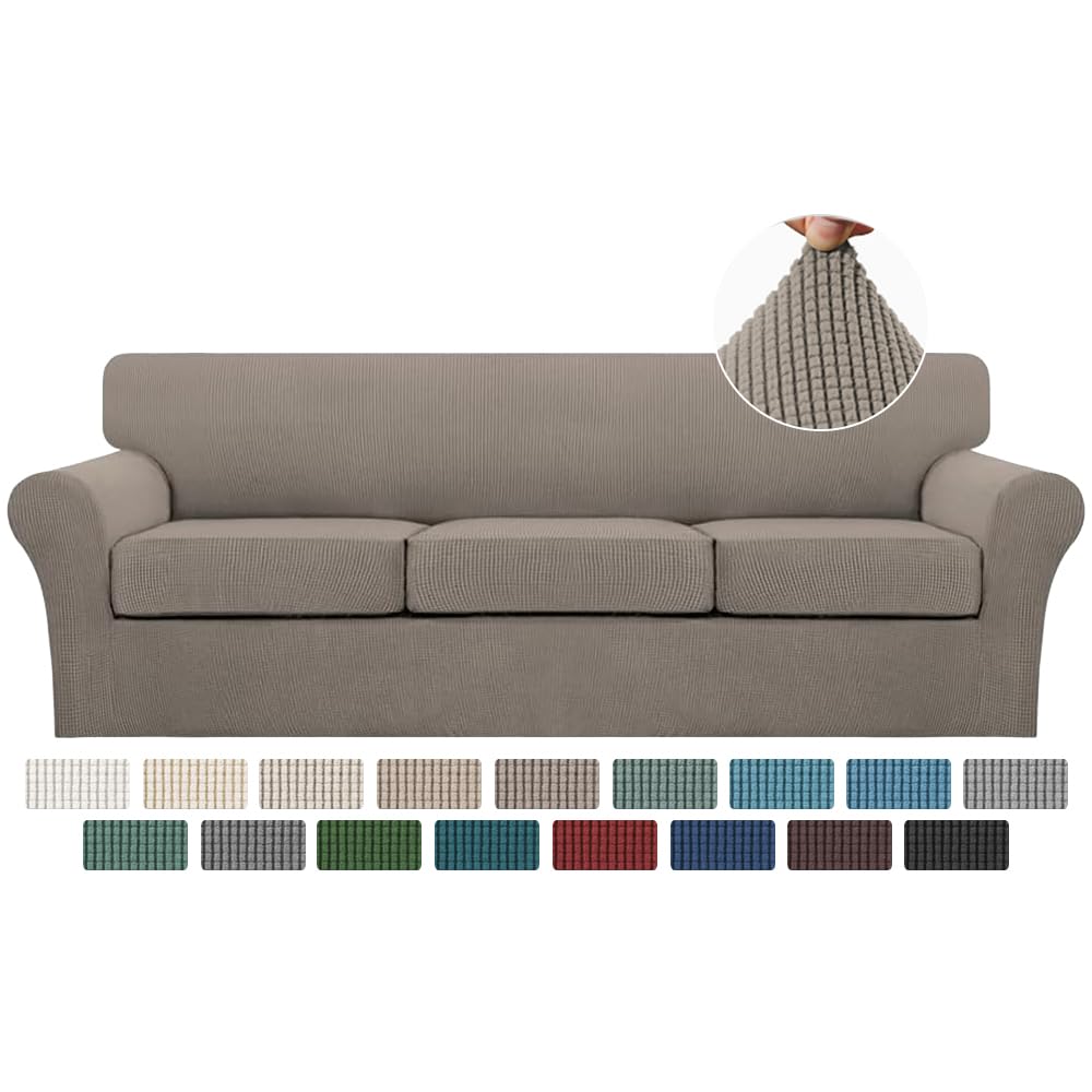 Photo 1 of Turquoize 4 Piece Sofa Covers for 3 Cushion Couch Sofa Slipcover Soft Couch Cover for Dogs-Washable Sofa Furniture Covers with 3 Individual Large Cushion Covers, Feature Thick Fabric (XL Sofa, Taupe)