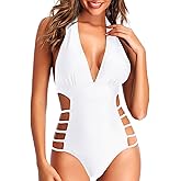 Tempt Me Women One Piece Swimsuits Sexy Cutout Bathing Suits Plunge Halter Swimwear Deep V Neck Monokini