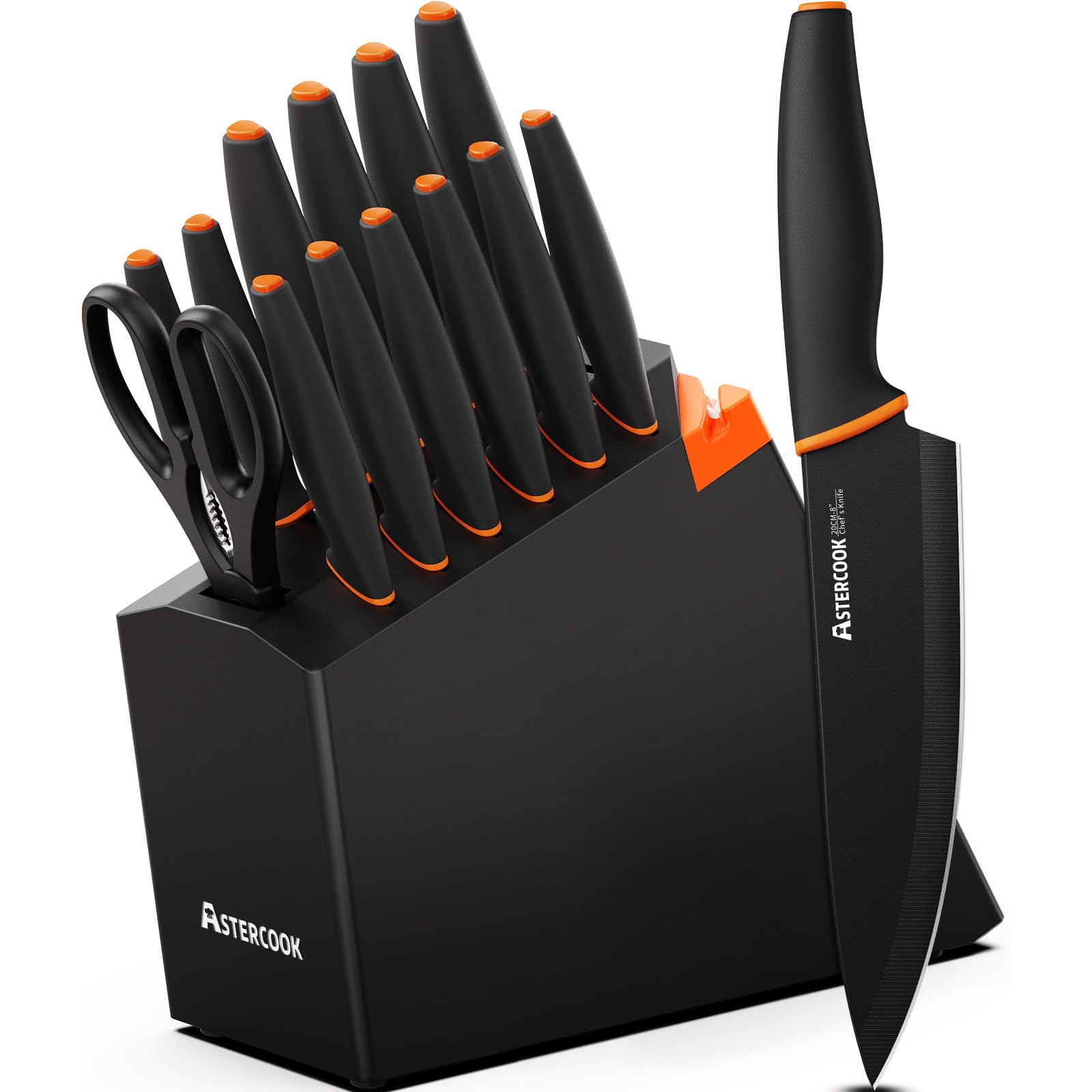 Photo 1 of ***missing pieces*** Knife Set, Astercook 15 Pcs Dishwasher Safe Kitchen Knife Set with Built-in Sharpener, High Carbon German Stainless Steel Black Knife Block Set