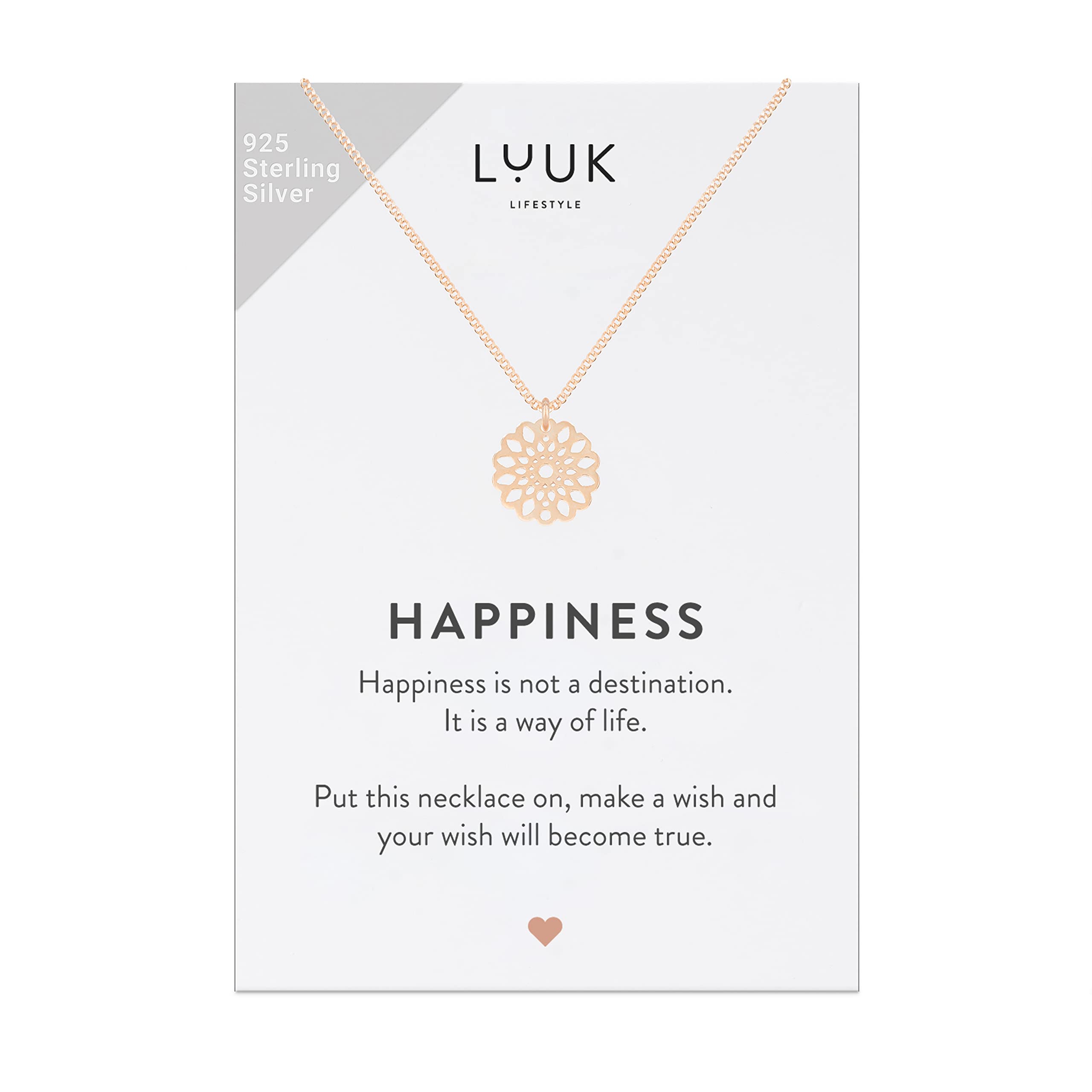 LUUK LIFESTYLE 925 Sterling Silver Pendant Necklace for Women Waterproof 50cm Chain Modern Necklace Gift for Her Rose Gold Mandala — image 1