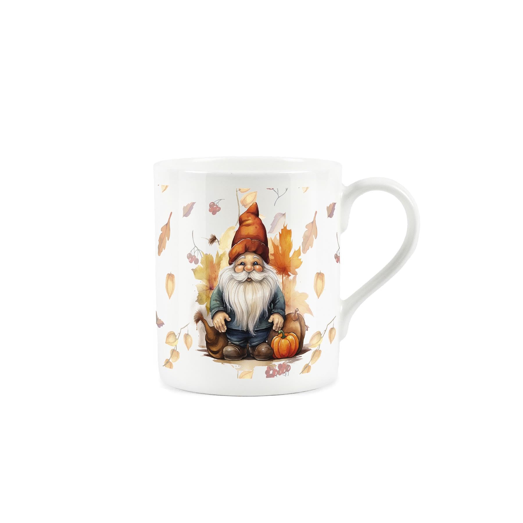 Garden Gnome Mug - Pumpkins and Leaves Small Fine Bone China White Mug Coffee/Tea Present Gift